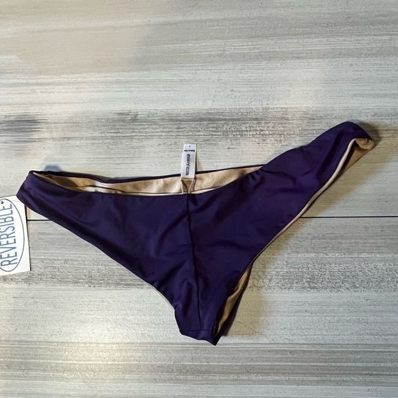 Water Glamour Swimwear Reversible Black Bikini Bottom Purple to Gold Size Large - Picture 3 of 5